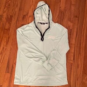 Justice velvet hoodie! Front pocket. Like new and never worn. Half zip.